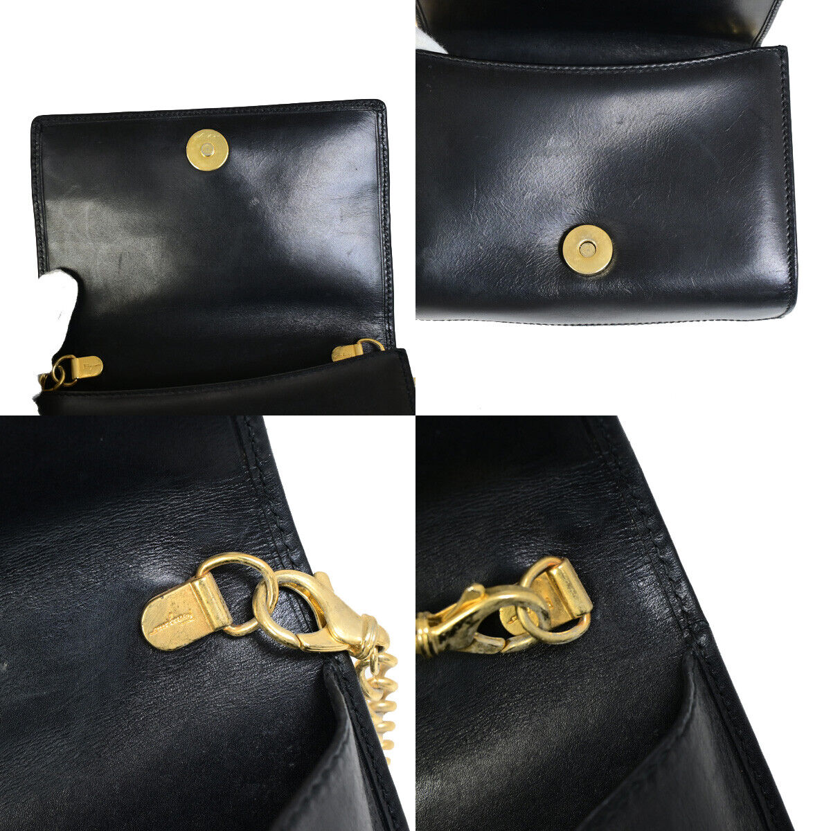 SALVATORE FERRAGAMO MIni Chain Shoulder Bam Bag Embossing Leather GHW 67SJ078