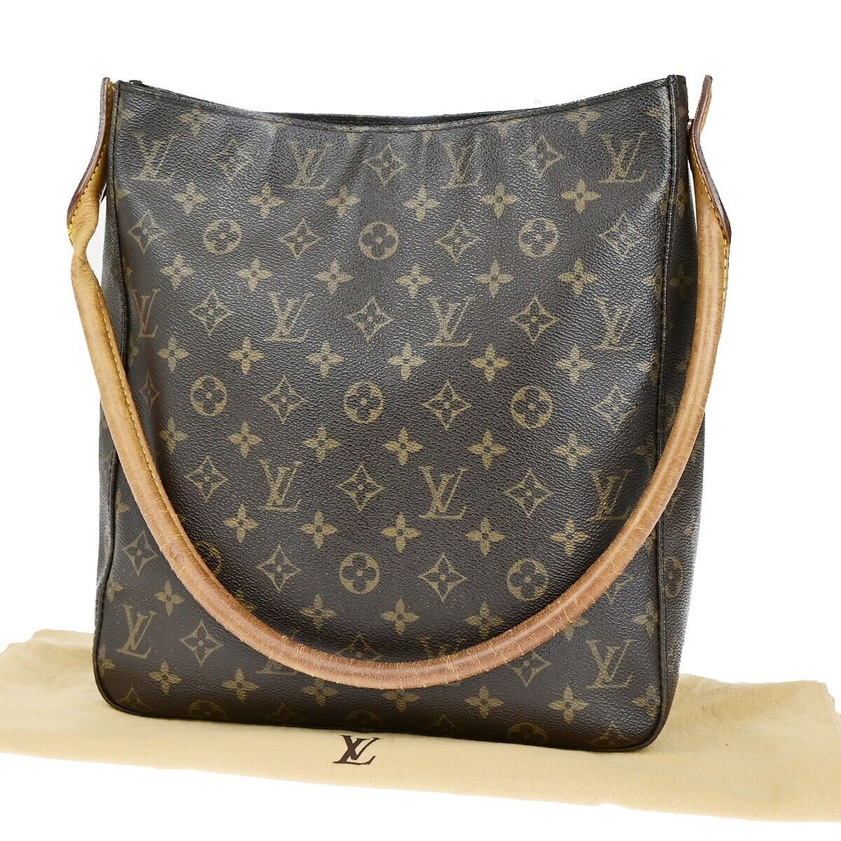 LOUIS VUITTON Logo Looping GM Shoulder Bag Monogram Leather Brown M51145 31ED250