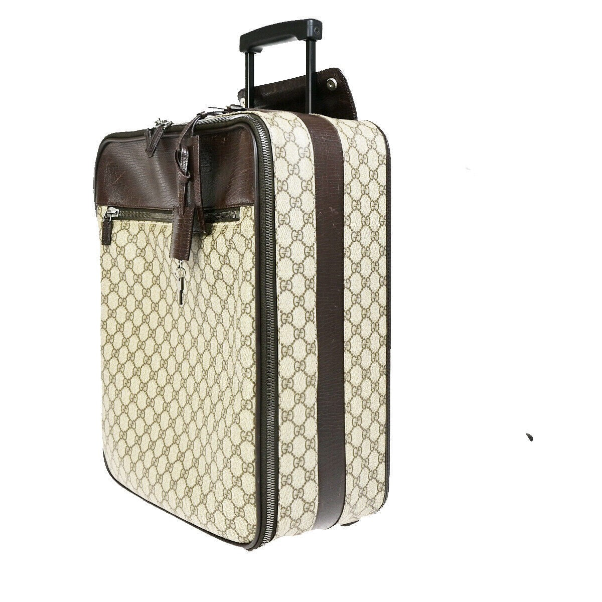 GUCCI Logo GG Pattern Travel Suitcase Luggage Bag PVC Leather Brown 36YF175