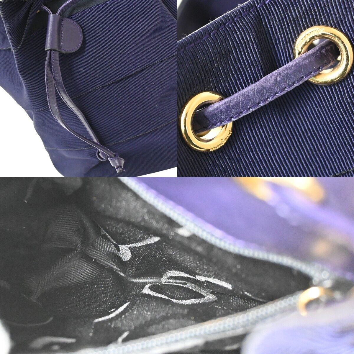 SALVATORE FERRAGAMO Vara Chain Bag Backpack Canvas Leather Navy Blue 63HB588
