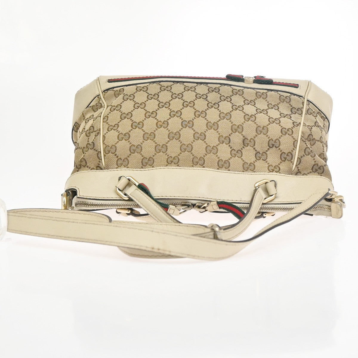 GUCCI GG Sherry Ribbon 2Way Shoulder Hand Bag Canvas Leather Ivory Italy 38KC760
