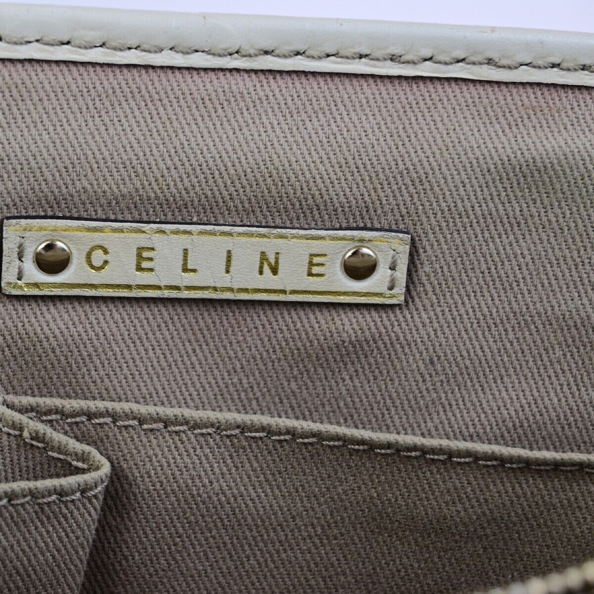 CELINE Logo Boogie Macadam Hand Bag Leather Canvas Beige Italy 67FB204