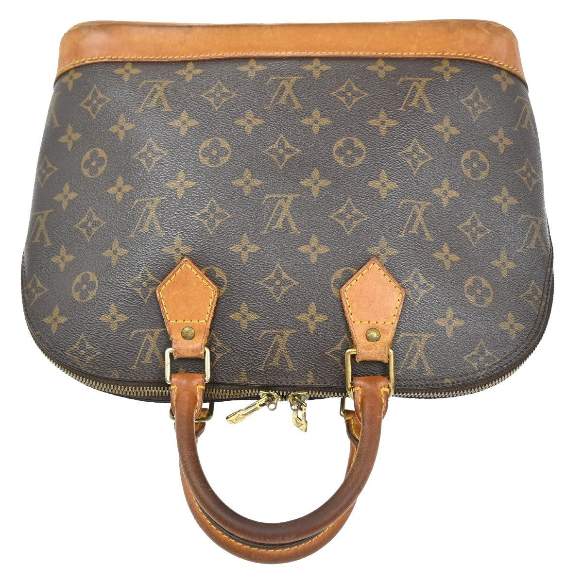 LOUIS VUITTON LV Logo Alma Hand Bag Monogram Leather Brown France M51130 64CA299