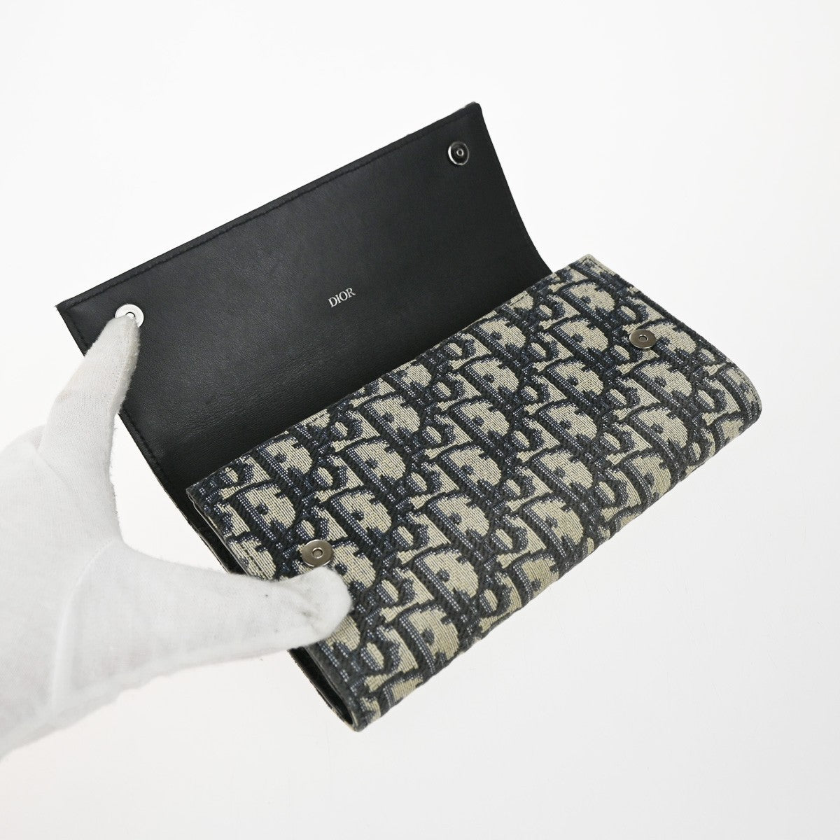 CHRISTIAN DIOR Logo Trotter Oblique Long Wallet Jacquard Leather Blue 81EG317