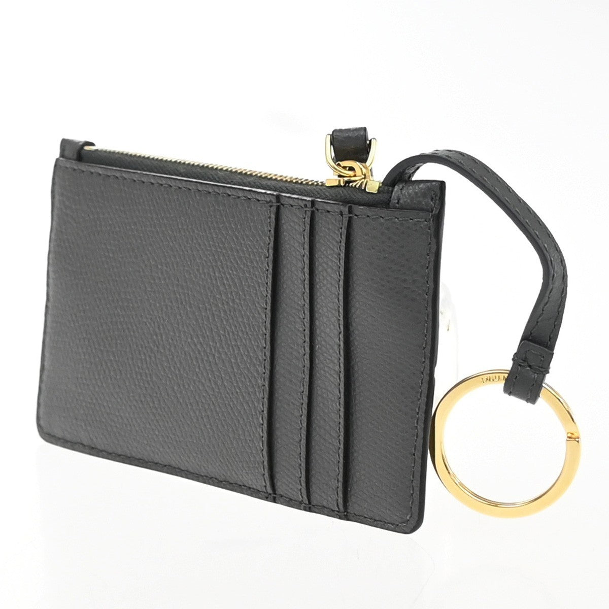 FENDI O' Lock Fragment Case Coin Wallet Purse Leather Grey Gold Italy 30KP201