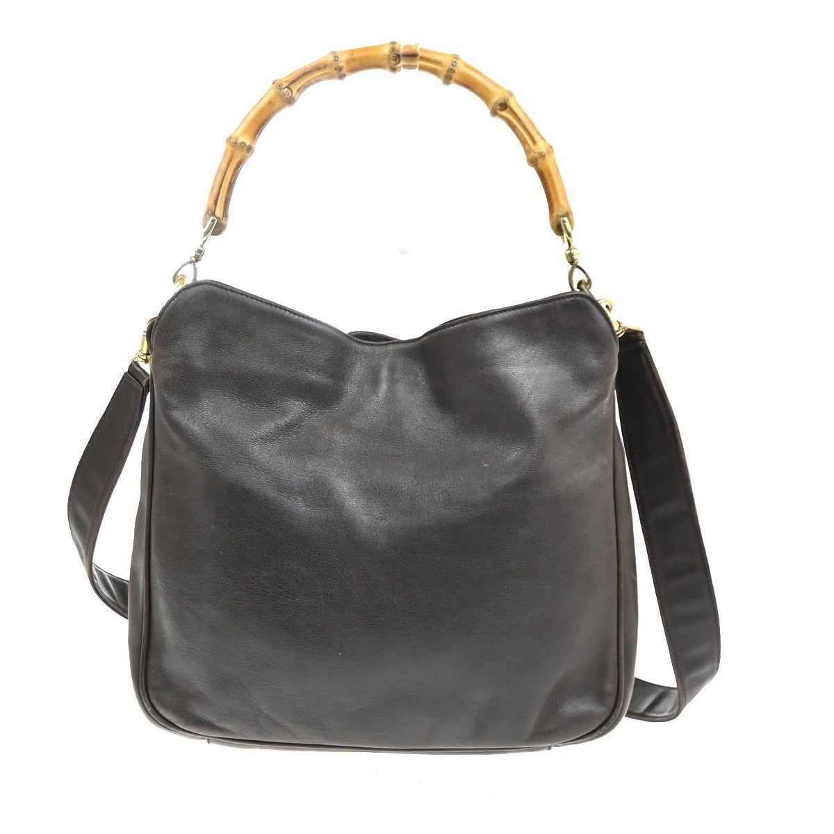 GUCCI Logo Bamboo Handle 2way Shoulder Bag Leather Brown GHW Italy 67KC940