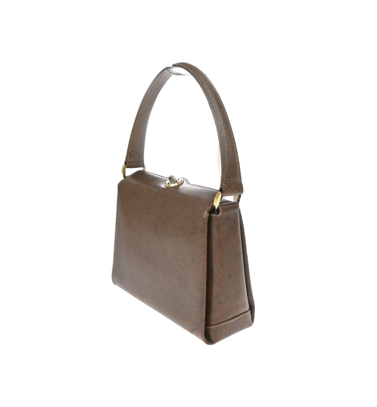 GUCCI Logo Shoulder Hand Bag Turn Lock Leather Brown GHW Italy 35KD066