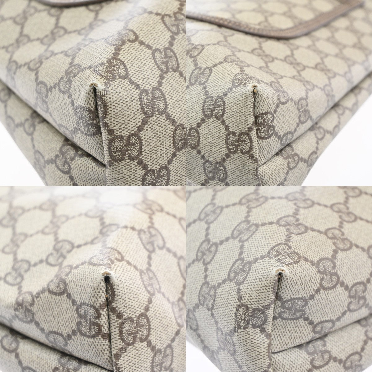 GUCCI Logo GG Sherry Line Shoulder Tote Hand Bag PVC Leather Beige Italy 69MA455