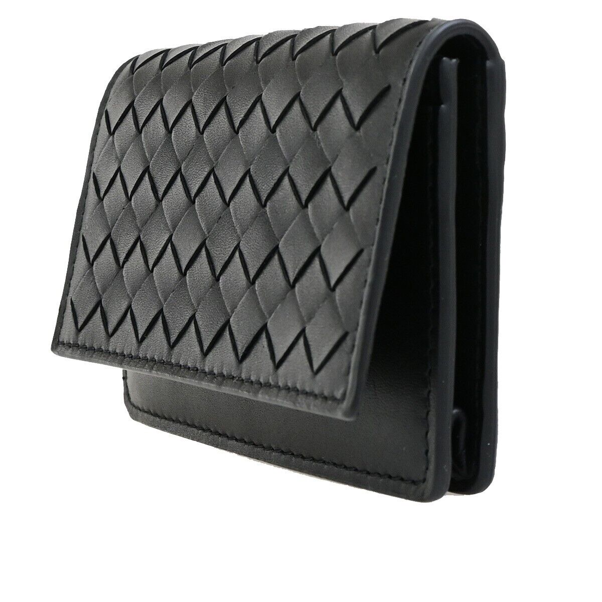 BOTTEGA VENETA Logo Intrecciato Card Holder Wallet Leather Black Italy 64FB224