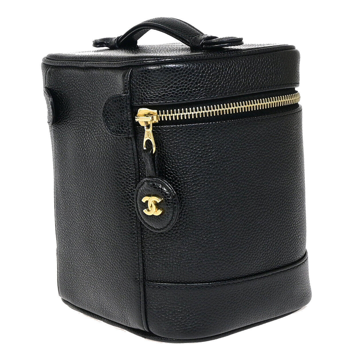 CHANEL CC Logo Vanity Hand Bag Caviar Skin Leather Black GHW France 59RJ911