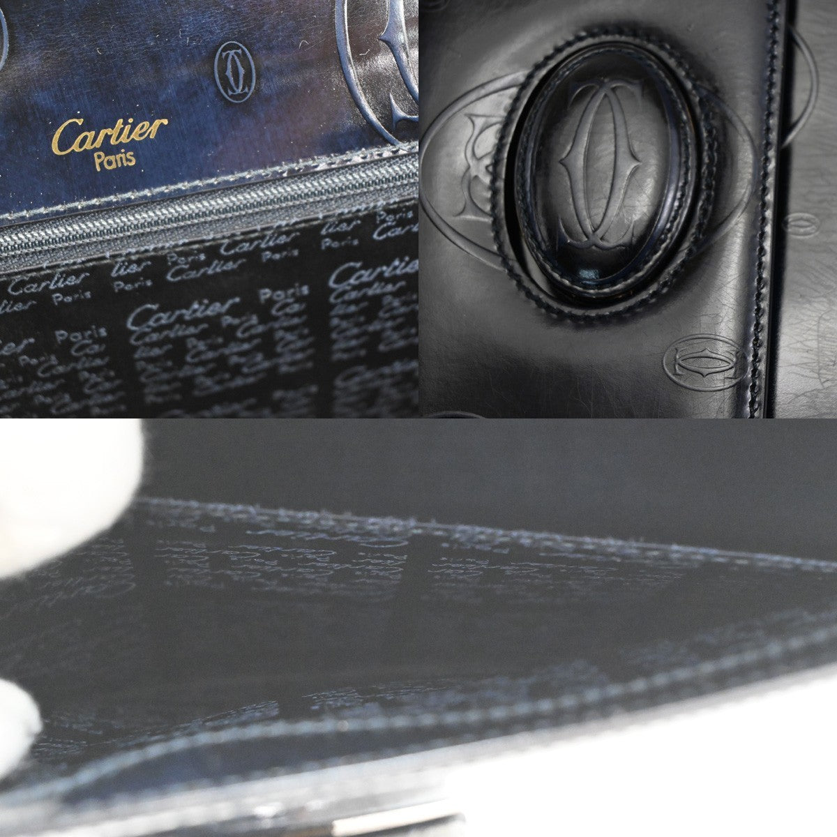 CARTIER Happy Birthday Handle Bag Patent Leather Top Navy Blue 89KC192