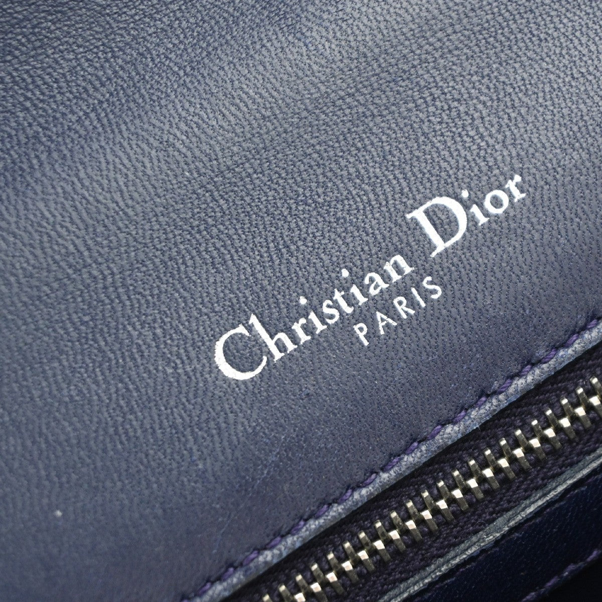 CHRISTIAN DIOR Diorama Chain Shoulder Bag Embossing Leather Blue Silver 12EG331