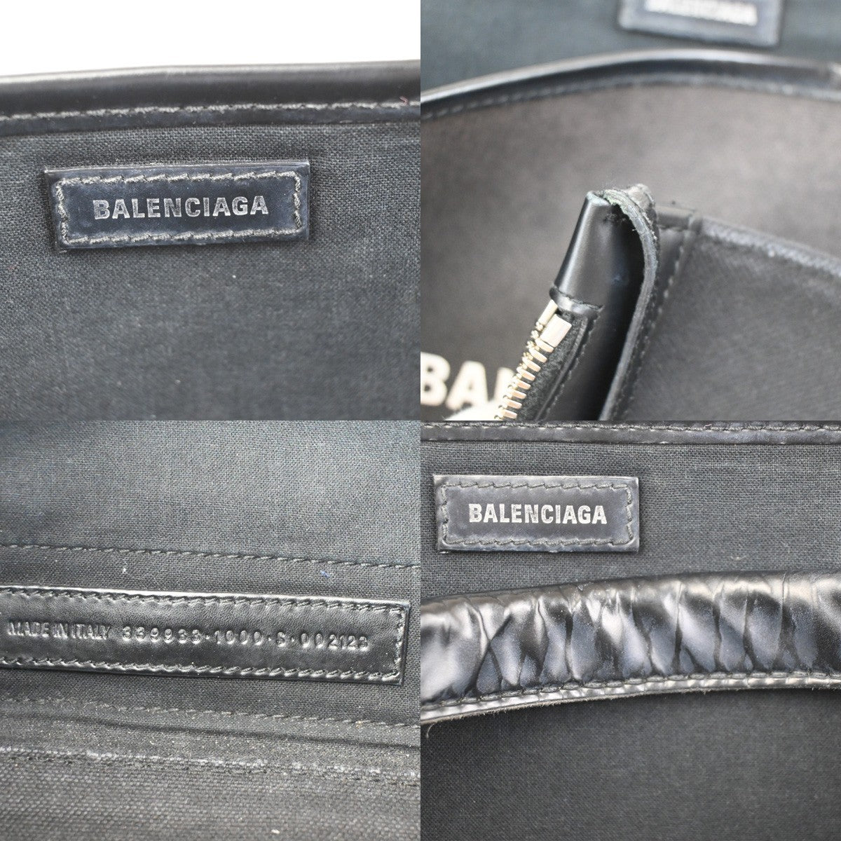 BALENCIAGA Navy Cabas S Hand Tote Bag Canvas Leather Black with Pouch 36ZA303