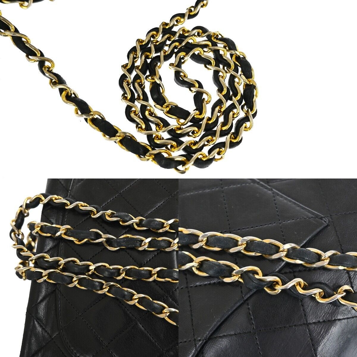 CHANEL CC Matelasse 25 Double Flap Chain Shoulder Bag Leather Black GHW 898RJ228