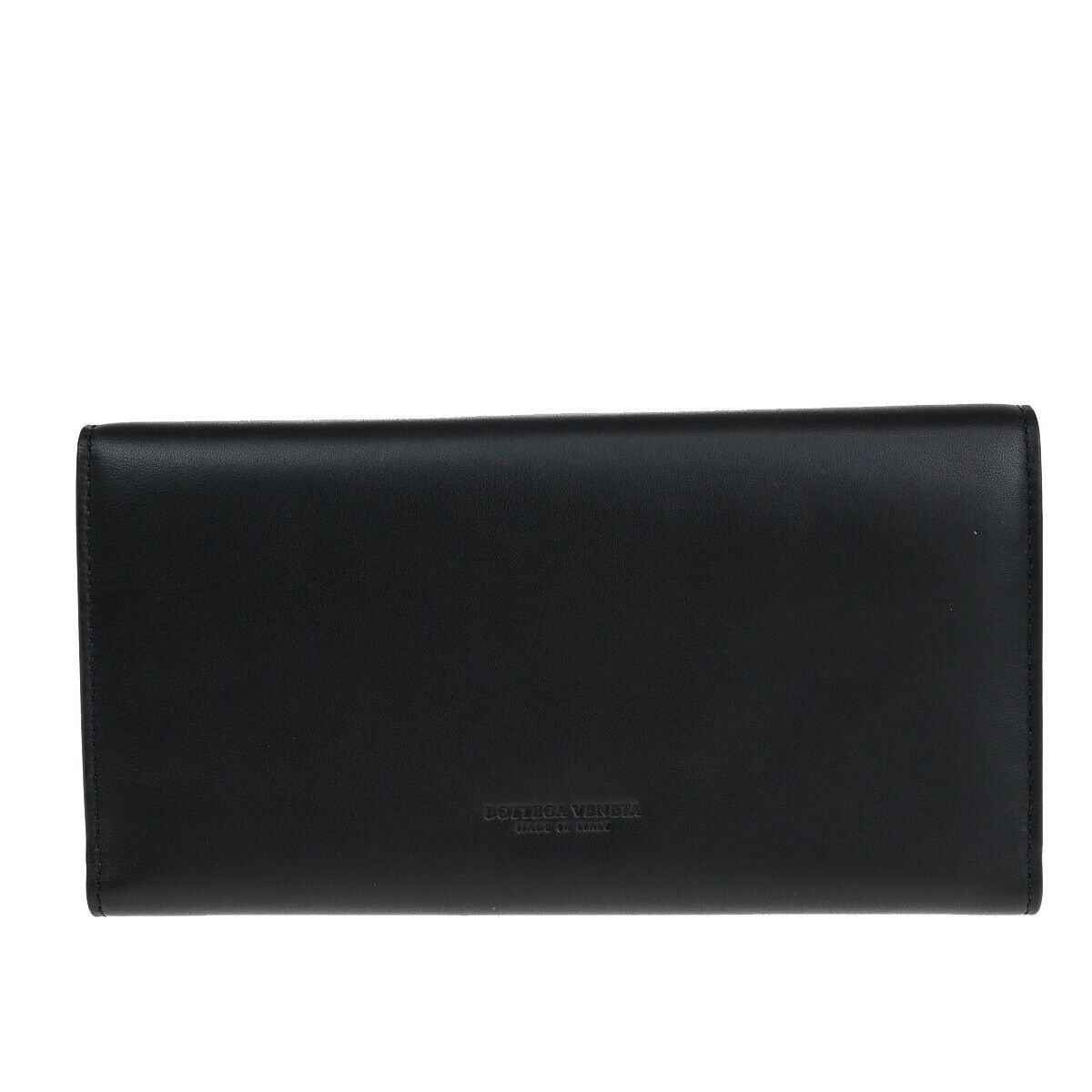 BOTTEGA VENETA Logo Long Trifold Wallet Leather Black Gold Italy 05EC051