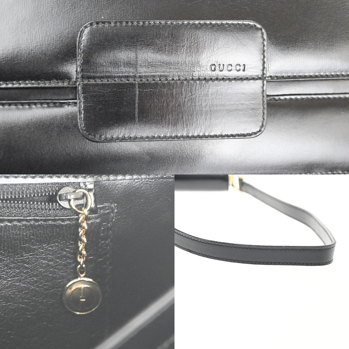 GUCCI LOGO Flap One Shoulder Hand Bag Leather Black GHW Italy 67KD073