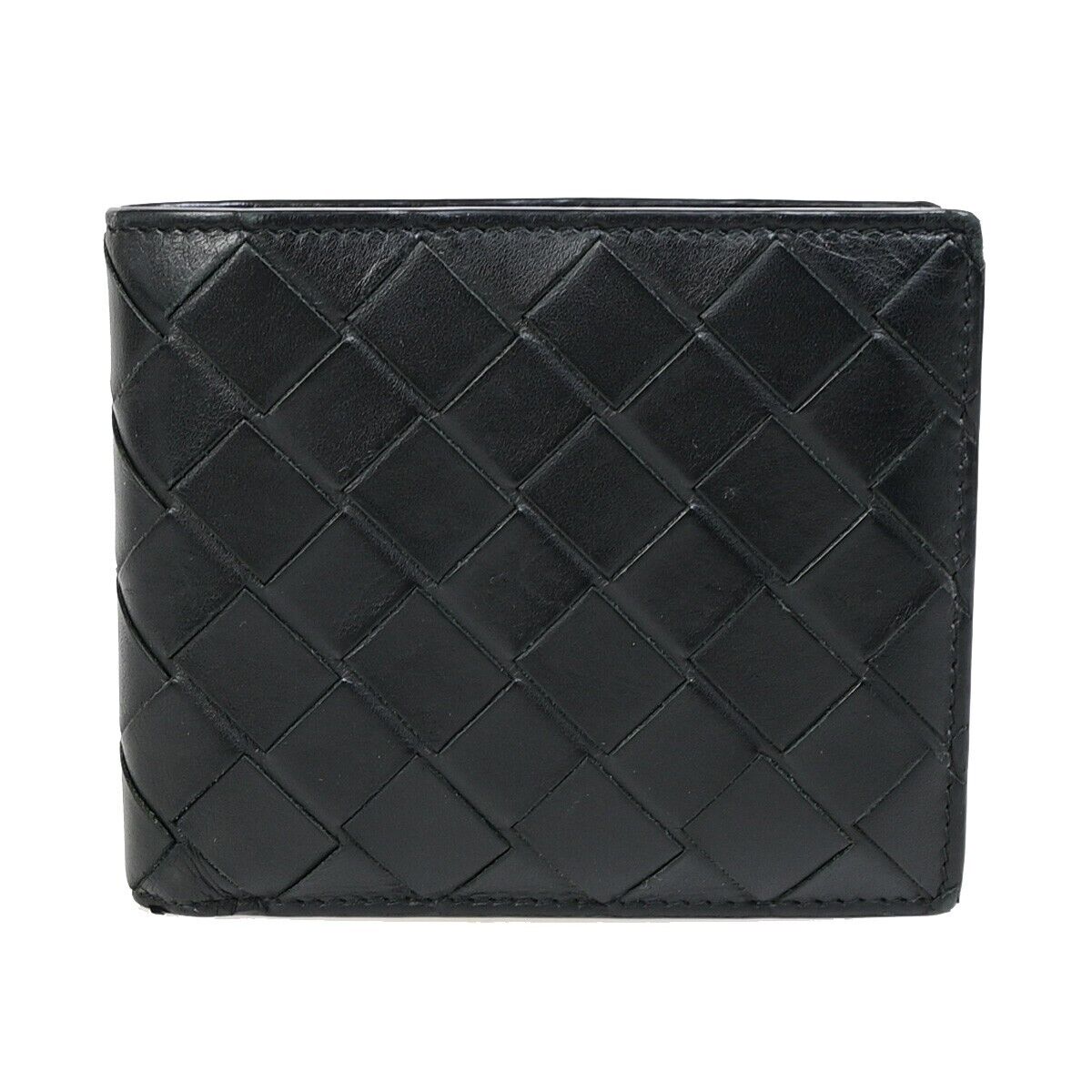 BOTTEGA VENETA Logo Intrecciato Bifold Compact Wallet Leather Black 68FA908