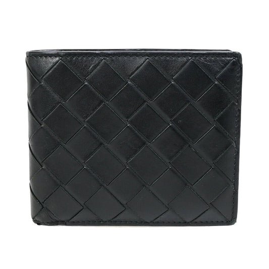BOTTEGA VENETA Logo Intrecciato Bifold Compact Wallet Leather Black 68FA908