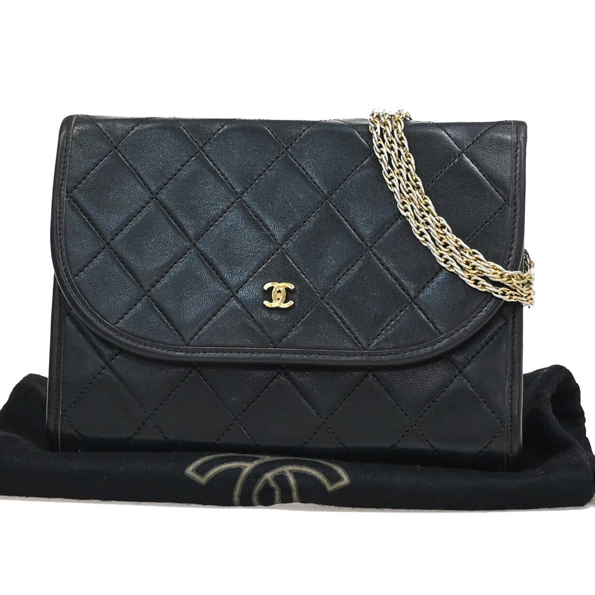CHANEL CC Logo Mini Matelasse Chain Shoulder Bag Leather Black GHW 667RF904