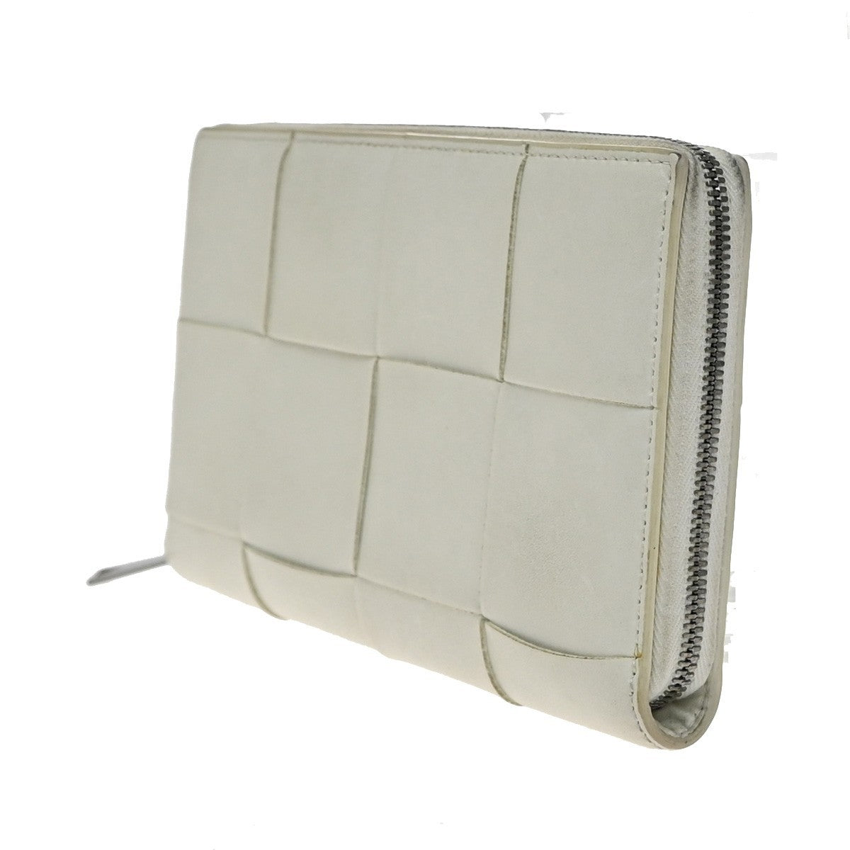 BOTTEGA VENETA Cassette Intrecciato Long Zipper Wallet Leather White 66KA968