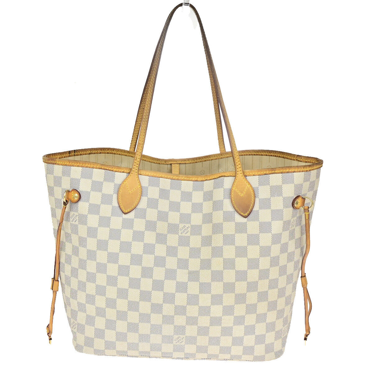LOUIS VUITTON Neverfull MM Shoulder Tote Bag Damier Azur Leather N51107 16YG614