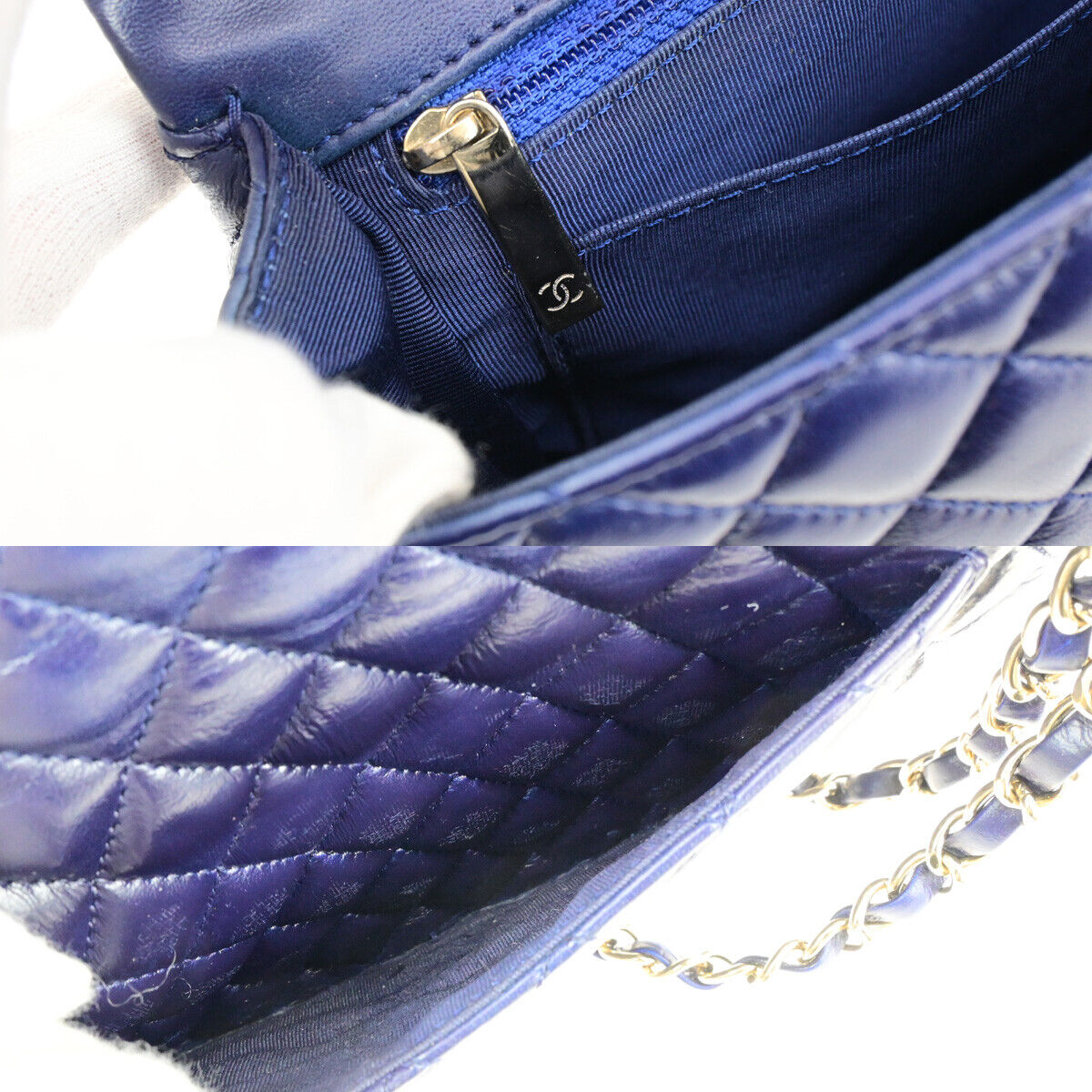 CHANEL CC Logo Valentine Matelasse Chain Shoulder Bag Leather Blue GHW 898RK737