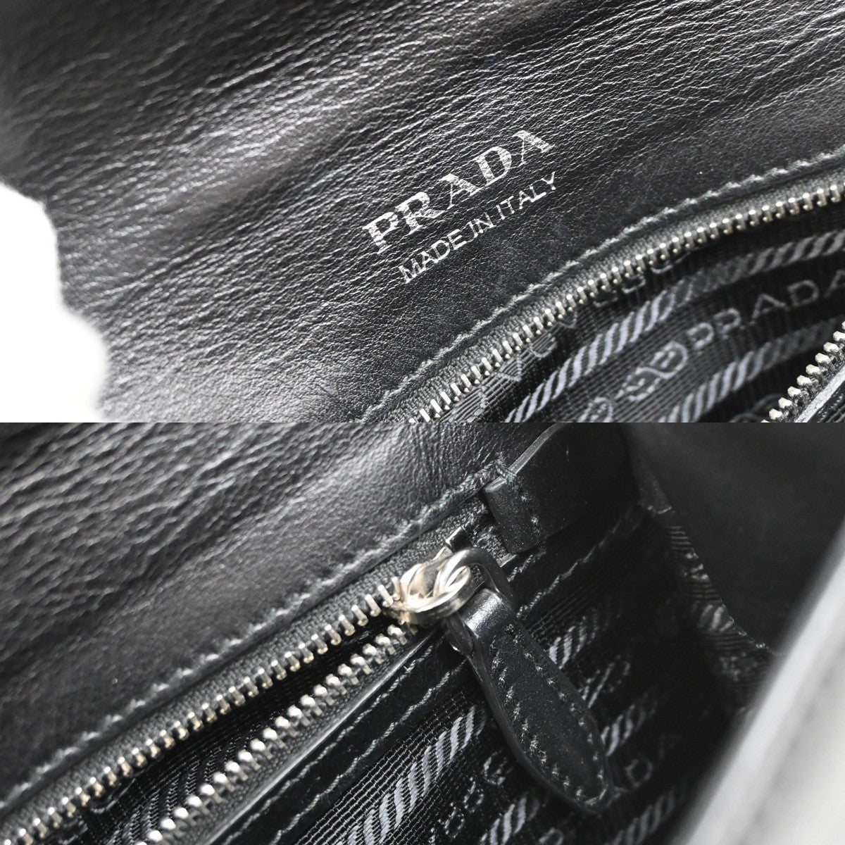 PRADA Logo Metal Ribbon Mini Shoulder Bag City Calf Leather Black SHW 79YJ076