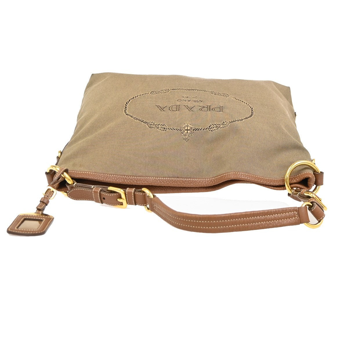 PRADA Logo Shoulder Hobo Bag Jacquard Canvas Leather Brown GHW Italy 85YH899