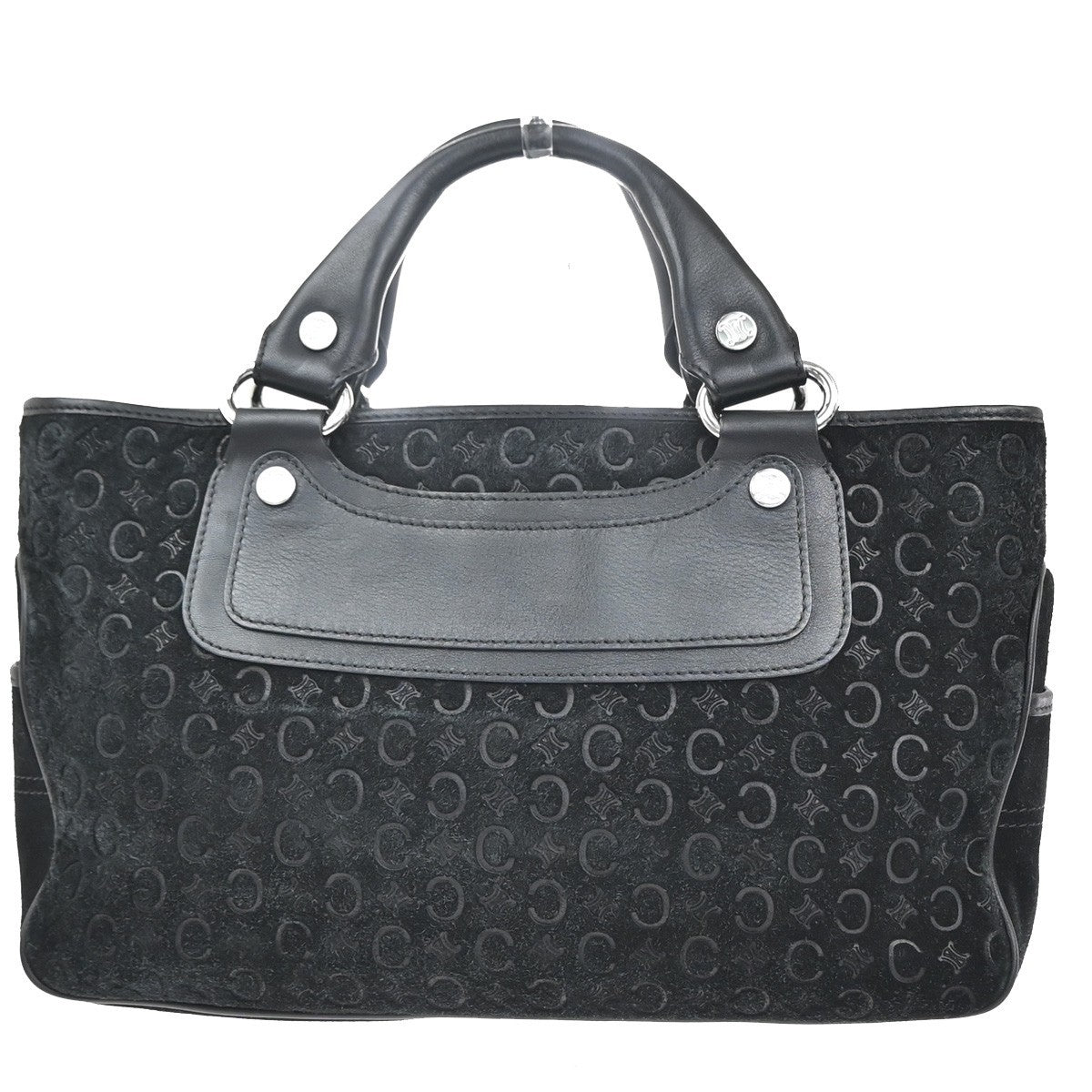 CELINE Logo C Macadam Pattern Boogie Hand Bag Suede Leather Black SHW 34MA429