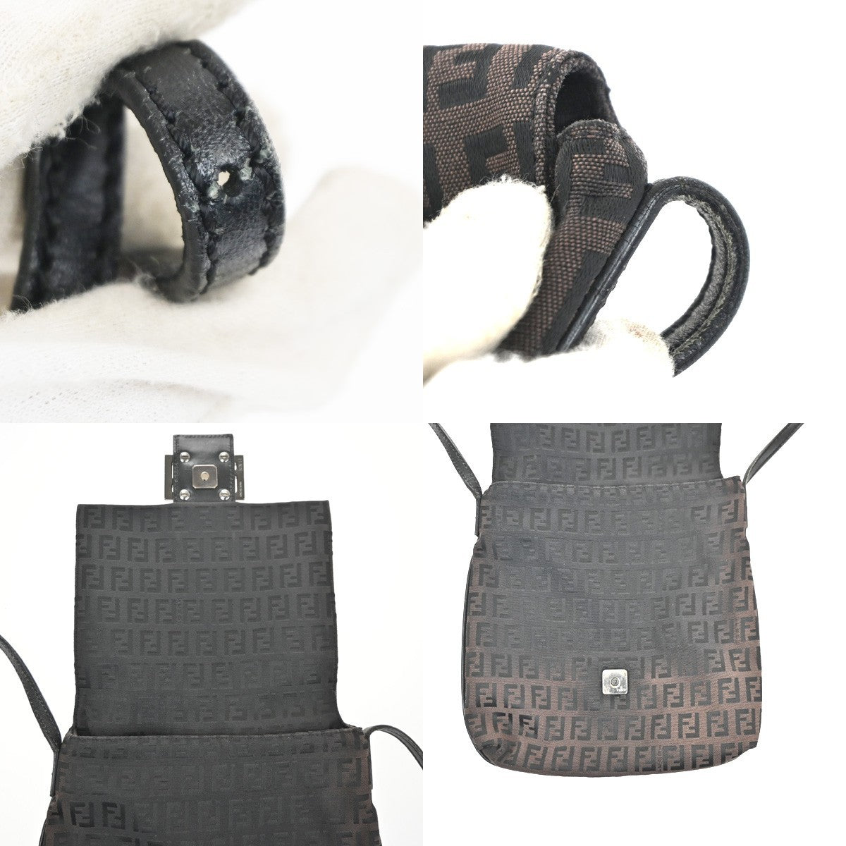 FENDI Logo Zucchino Pattern Shoulder Bag Canvas Leather BN BK Italy 38KC820