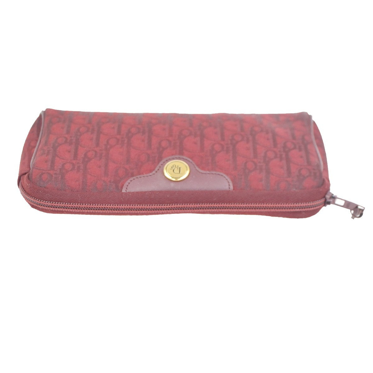 CHRISTIAN DIOR CD Logo Trotte Mini Pouch Canvas Leather Red GHW France 68ZA367