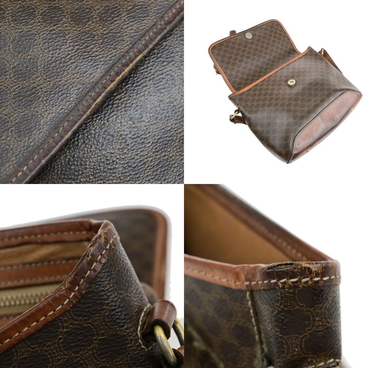 CELINE Logo Macadam Pattern Shoulder Bag PVC Leather Brown Italy Gold 08EB711