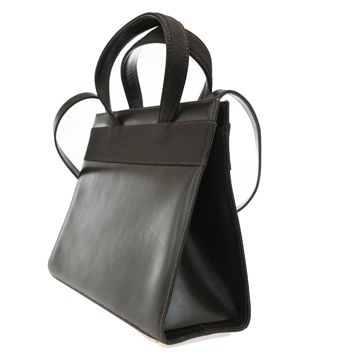 SALVATORE FERRAGAMO Vara 2Way Hand Bag Canvas Leather Brown Gold Italy 64TA067