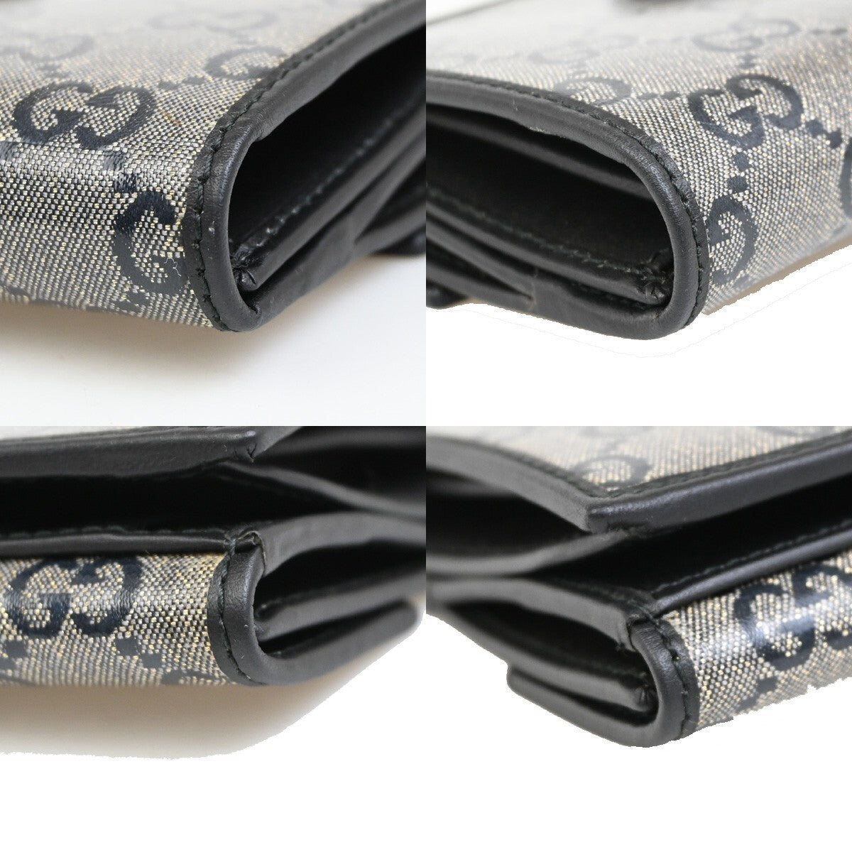 GUCCI Crystal GG Pattern Long Wallet Coating Canvas Leather Black GHW 86RF275