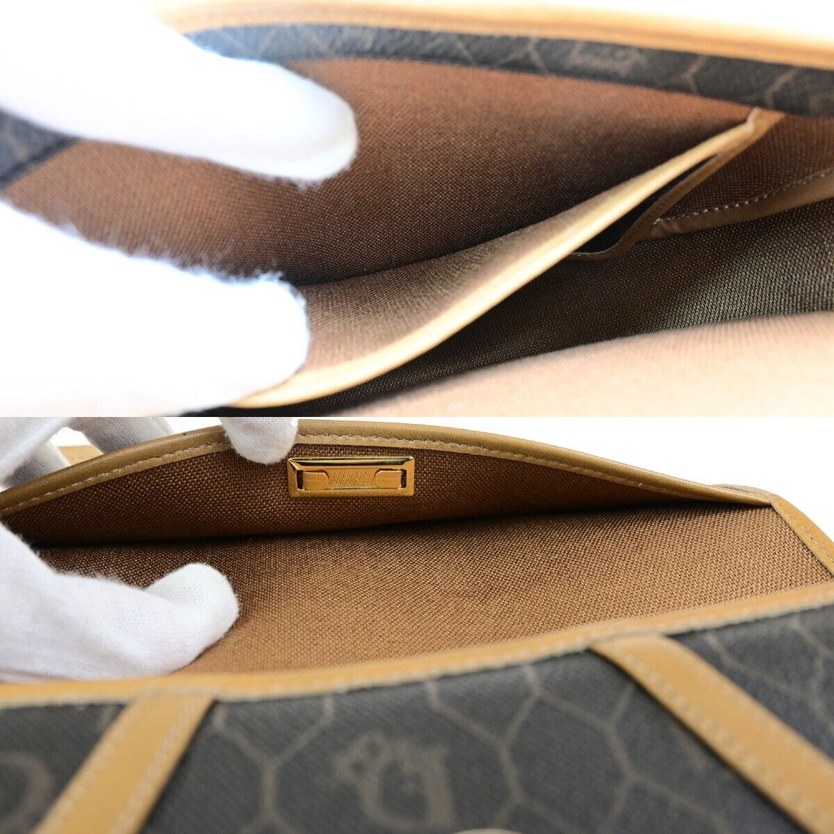 CHRISTIAN DIOR Logos Honeycomb Shoulder Bag PVC Leather Brown Gold 65EC892