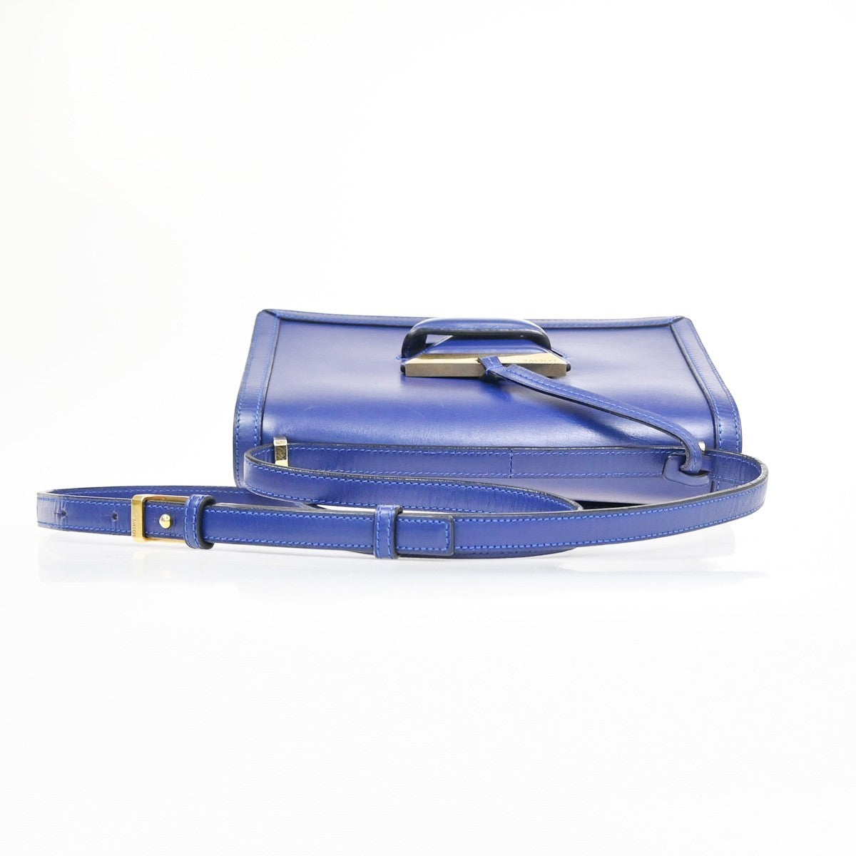 LOEWE Logo Barcelona Crossbody Shoulder Bag Leather Blue GHW Spain 11MA392