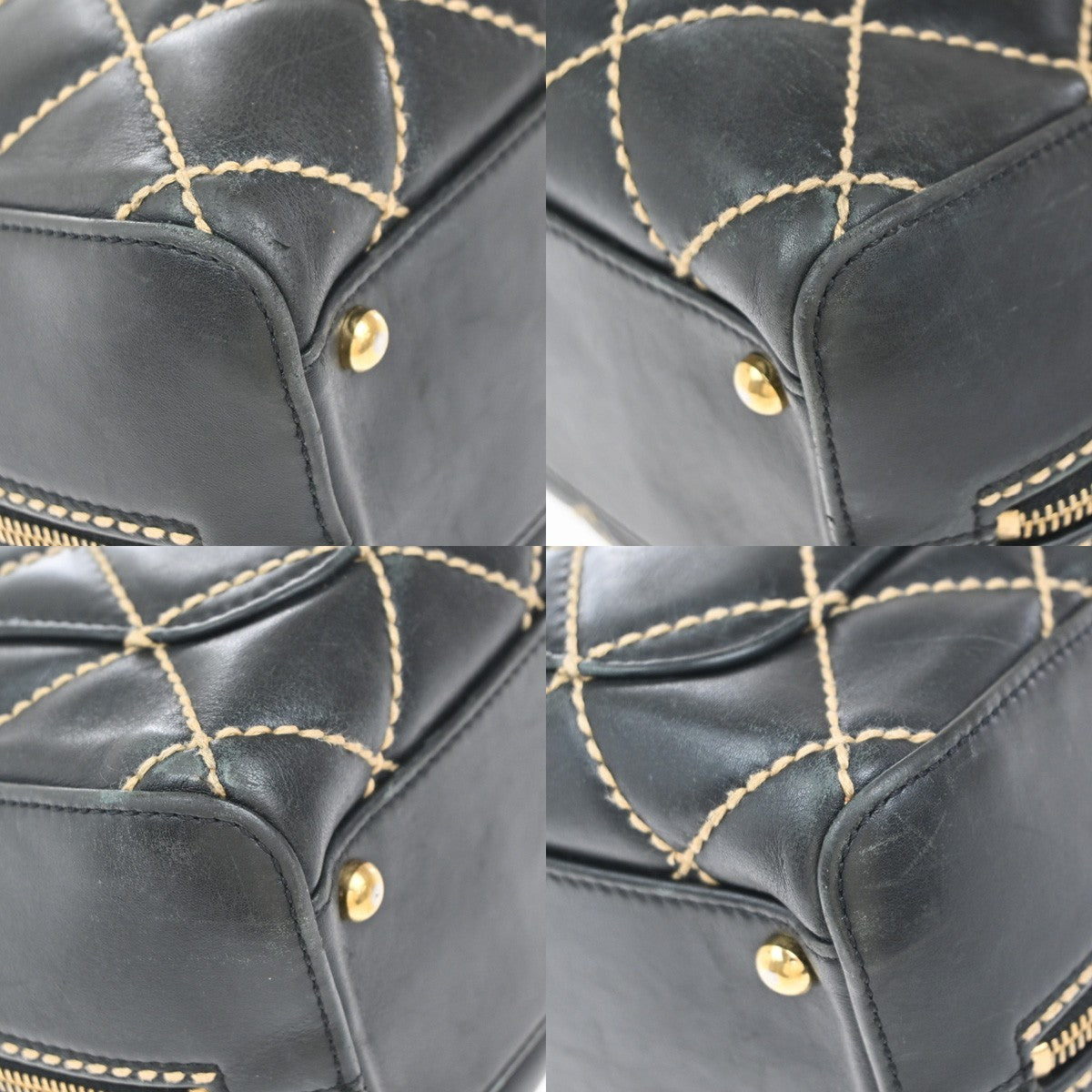 CHANEL CC Logo Wild Stitch Matelasse Hand Tote Bag Leather Black Italy 57RP095