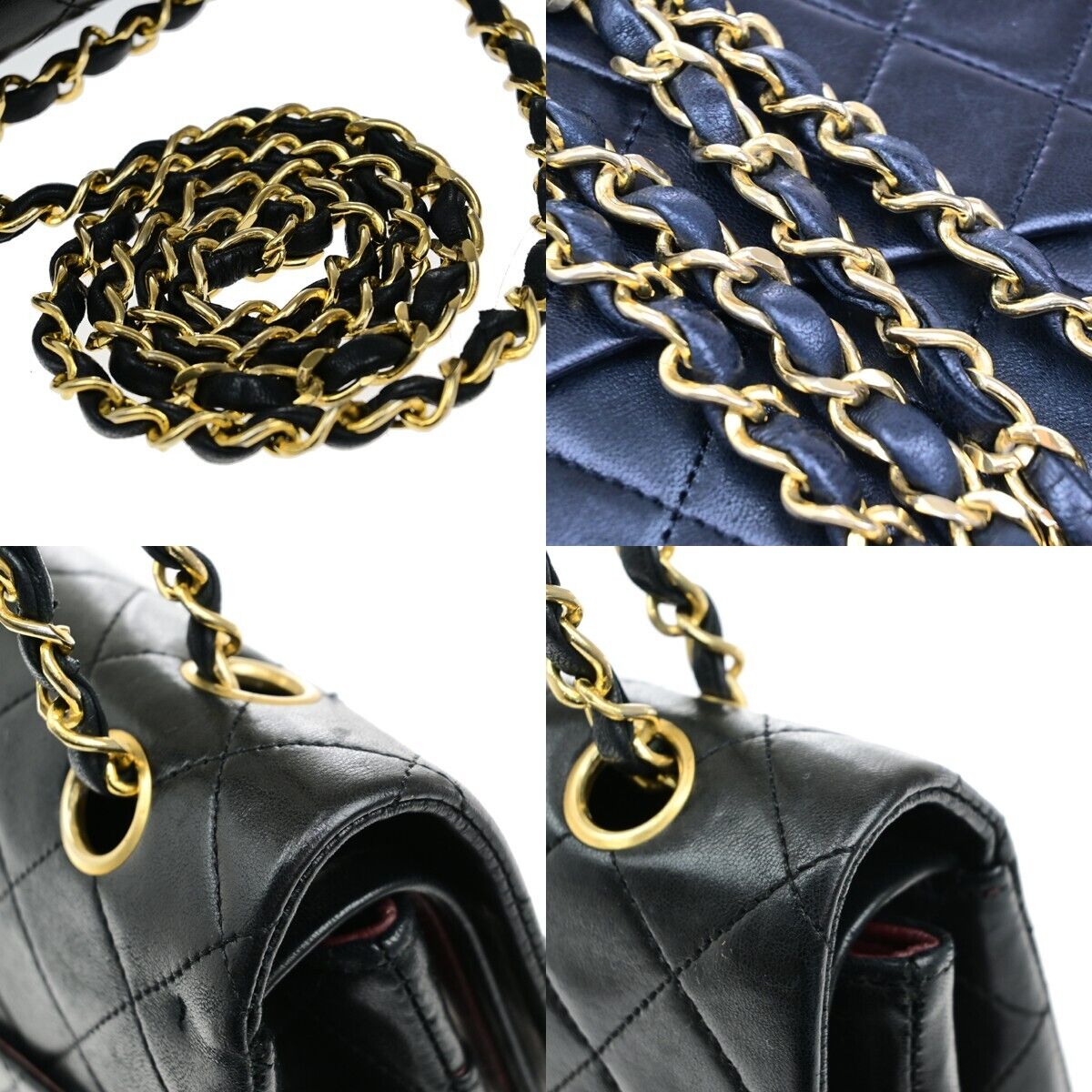CHANEL Matelasse 25 Double Flap Chain Shoulder Bag Leather BK Vintage 827RF217