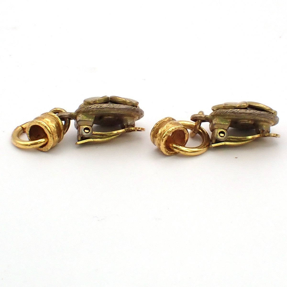 CHANEL CC Logo Clover Earrings Clip-On 94 P Gold Black Vintage France 64KP352