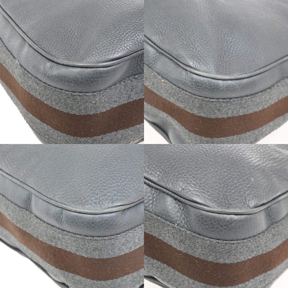 GUCCI Logo Heritage Web Striped Hobo Shoulder Bag Leather Gray GHW Italy 35DA239