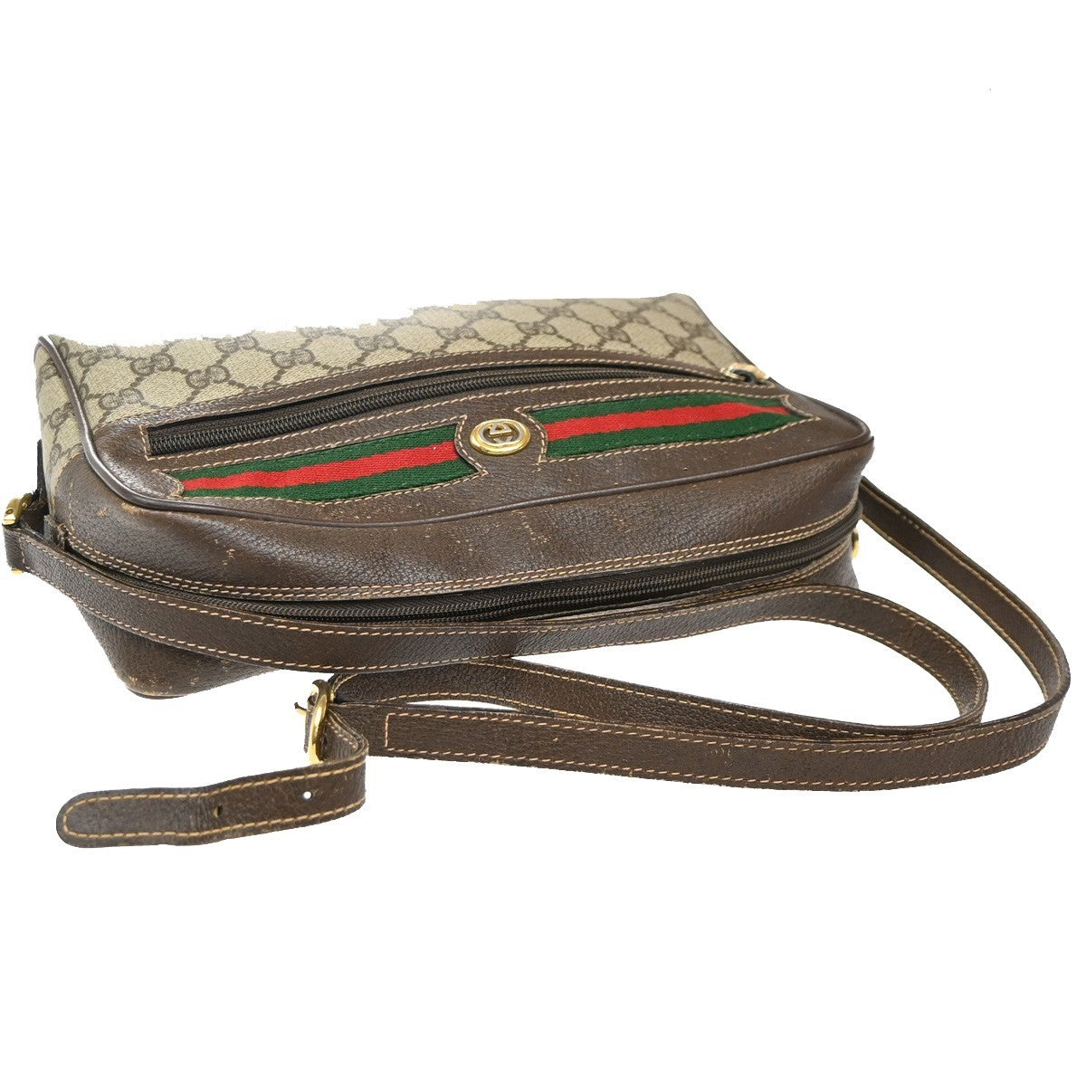 GUCCI Logo GG Pattern Sherry Shoulder Bag PVC Leather Brown Italy 65KP455