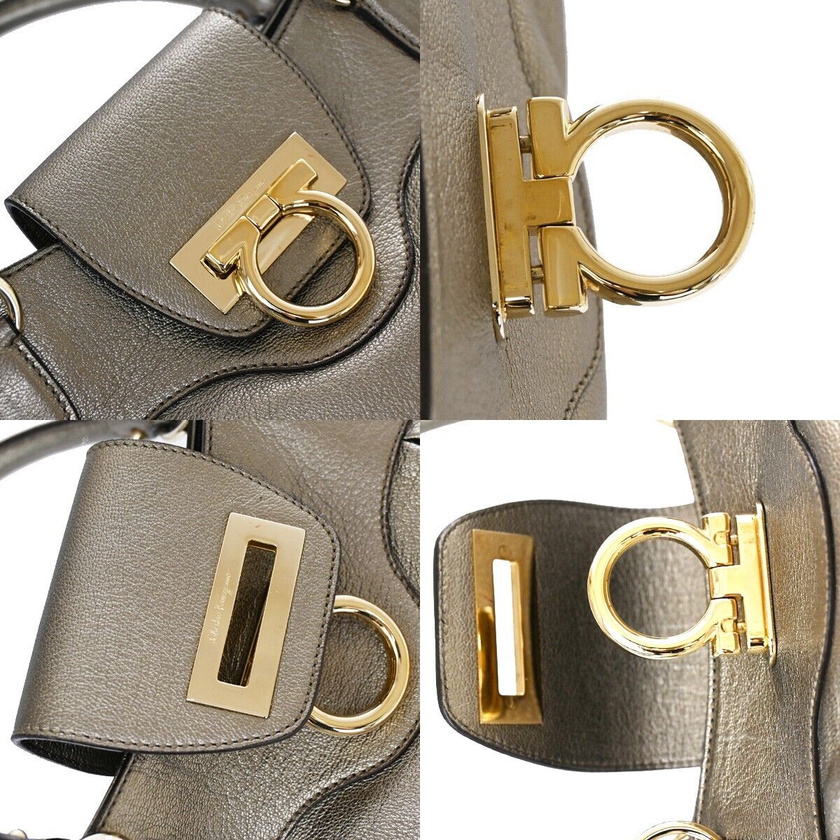 SALVATORE FERRAGAMO Logo Marisa Gancini Shoulder Bag Leather Gray Italy 69SG692