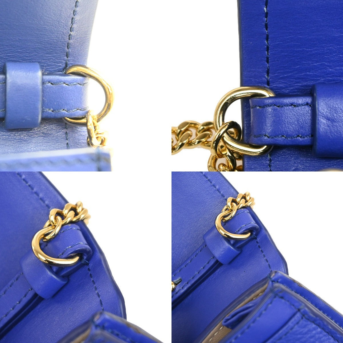 CHLOE Logo Chain Shoulder Bifold Long Wallet Leather Blue GHW Spain 64MA495