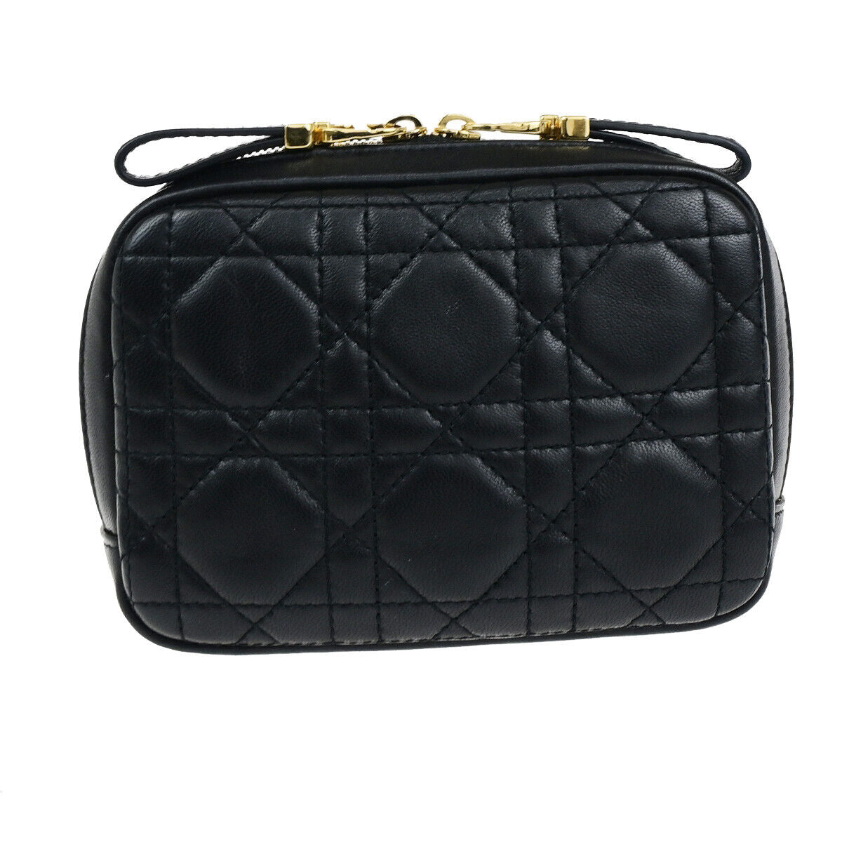 CHRISTIAN DIOR Logo Cannage Caro Mini Pouch Bag Leather Black GHW Italy 85RK740
