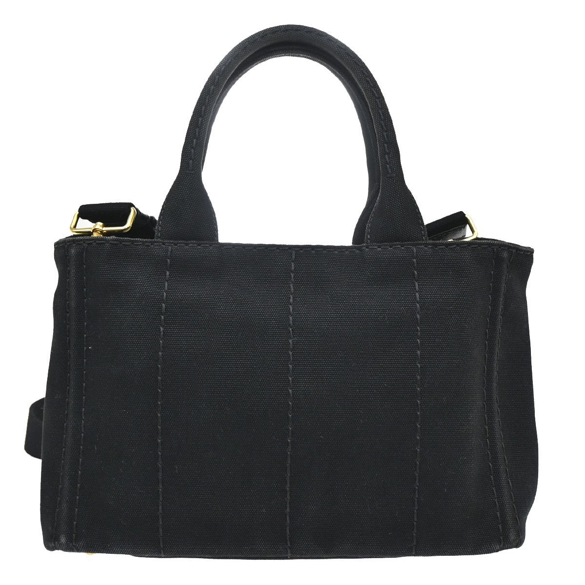 PRADA Logo Canapa 2Way Shoulder Hand Bag Canvas Leather Black GHW 77KB733
