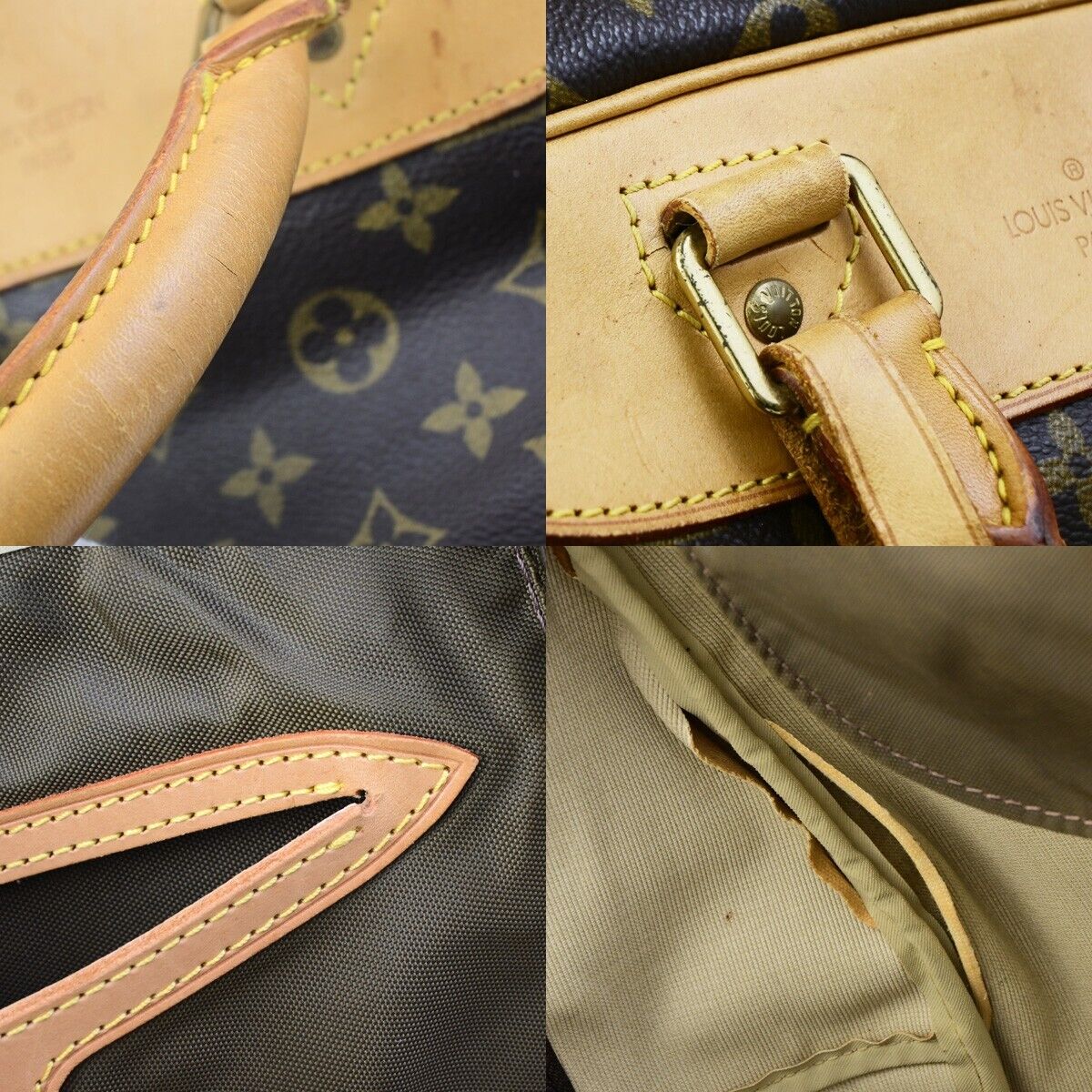 LOUIS VUITTON LV Logo Evasion Hand Bag Monogram Leather Brown M41443 34ED170