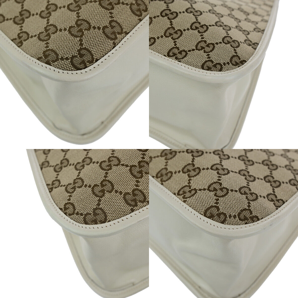 GUCCI Logo Horsebit GG Pattern Shoulder Bag Canvas Leather Brown White 20YG552