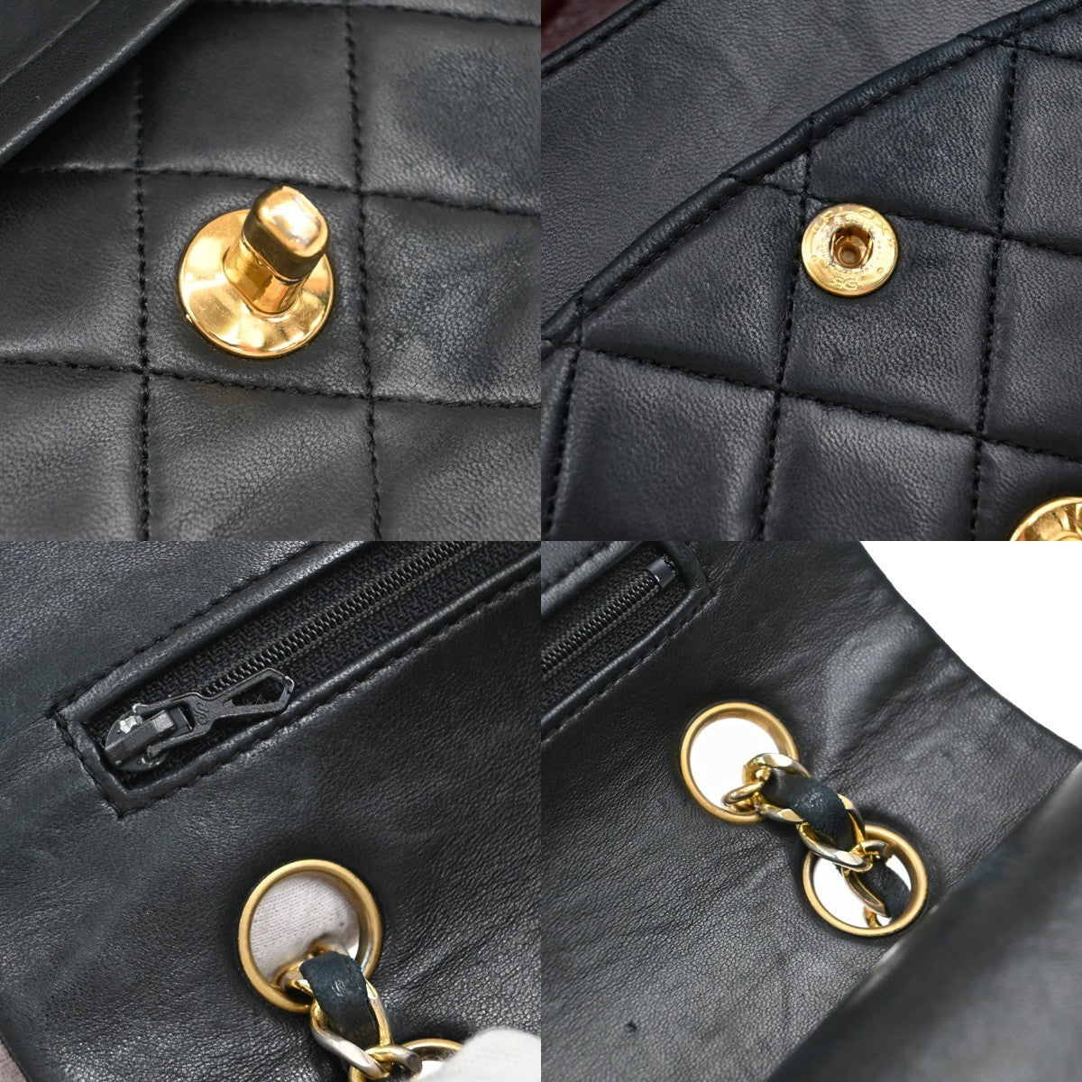 CHANEL Matelasse 25 Double Flap Chain Shoulder Bag Leather BK Vintage 330RF658