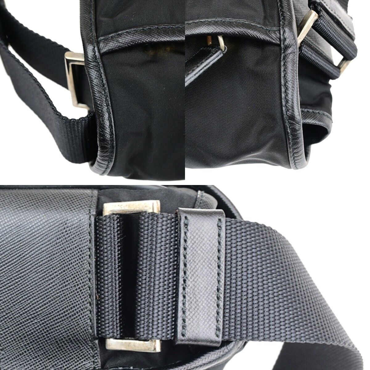 PRADA MILANO Tessuto Messenger Shoulder Bag Nylon Leather Black Silver 87EB675