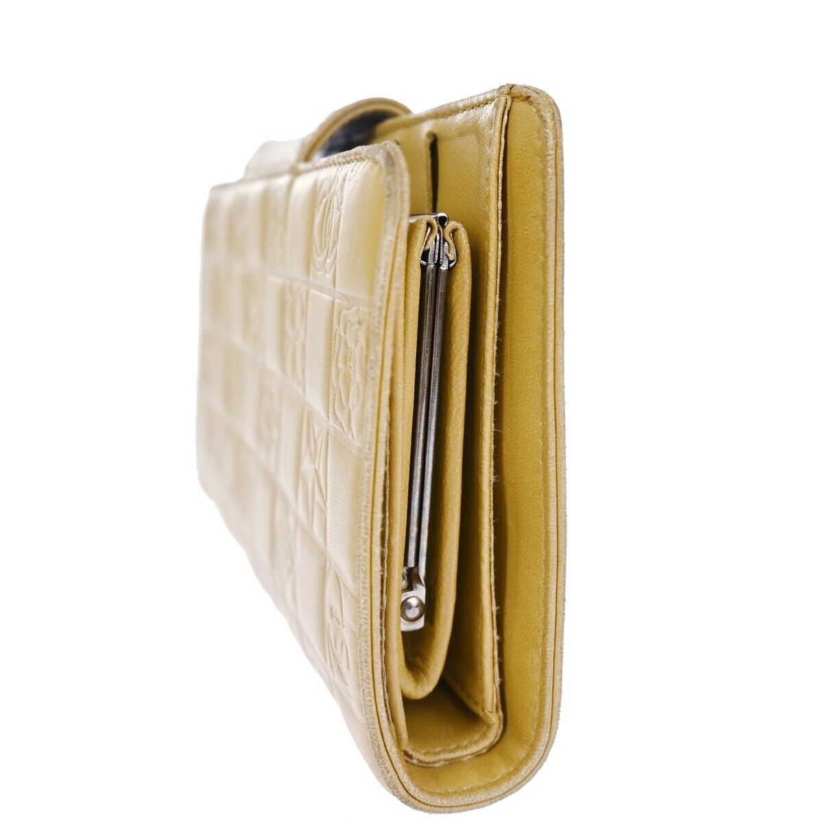 CHANEL CC Logo Icon Long Bifold Wallet  Purse Leather Beige SHW Italy 68EA127